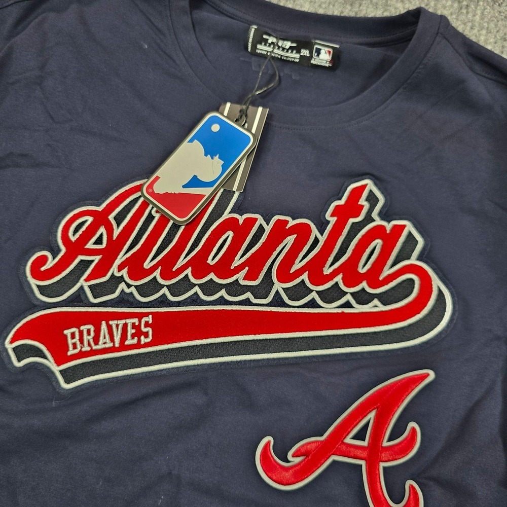 Atlanta Braves Shirt Mens 2XL Navy MLB Baseball Script Logo Graphic Pro Standard